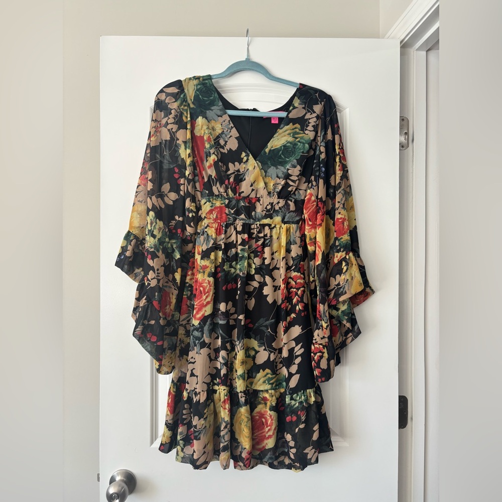 Betsey Johnson Black Floral Long Sleeve Dress